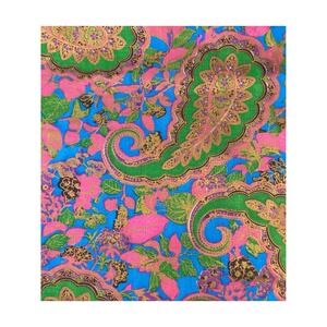 Vintage 70 Psychedelic Paisley Floral Fabric Jewel Tone Metallic Sewing Yardage